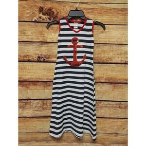 NEW Maxi Summer Nautical Dress Navy White Stripes Red Sequins Anchor Sz 6